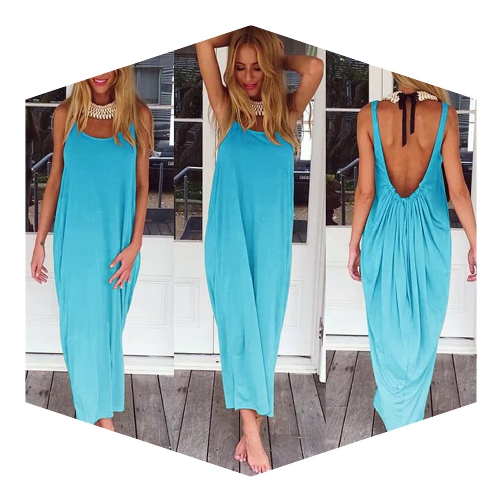 NWOT Turquoise Backless Maxi Dress